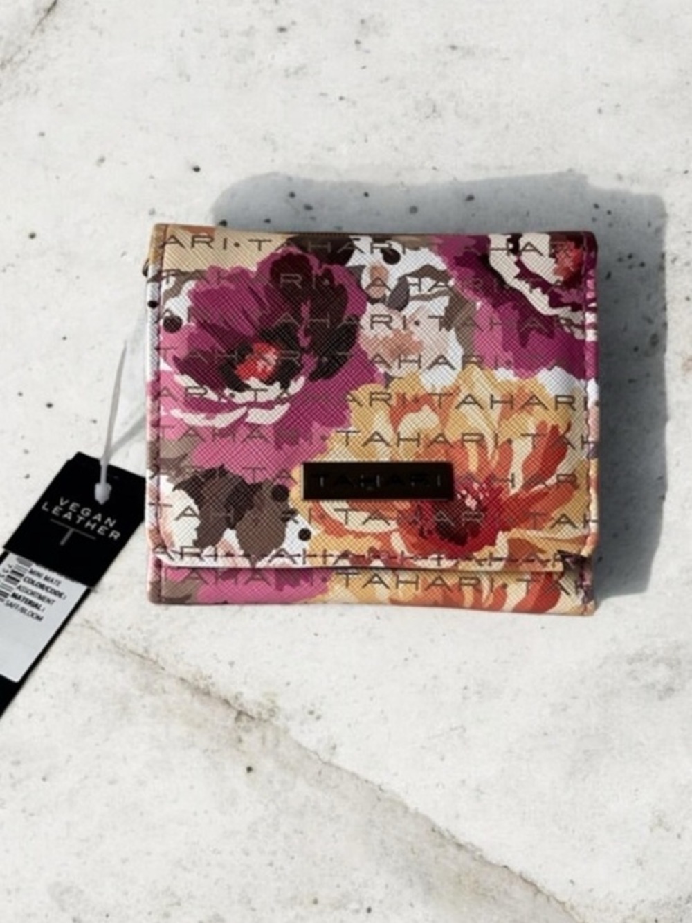 Tahari Womens Wallet ID Holder Trifold Front Zip Pocket Floral Pattern new